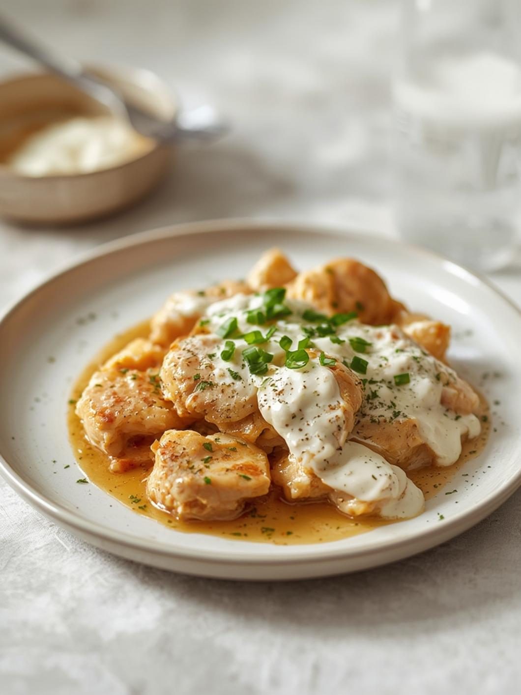 Serving creamy chicken over rice