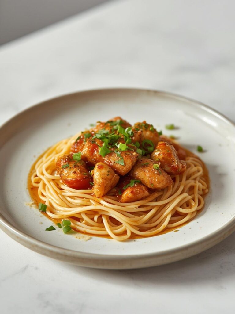 chicken on noodles