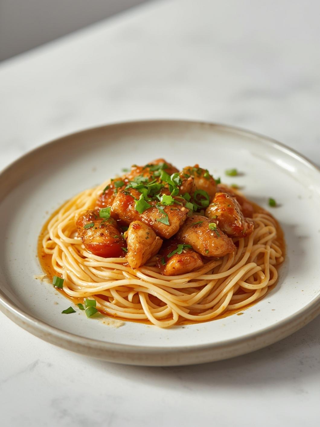 chicken on noodles