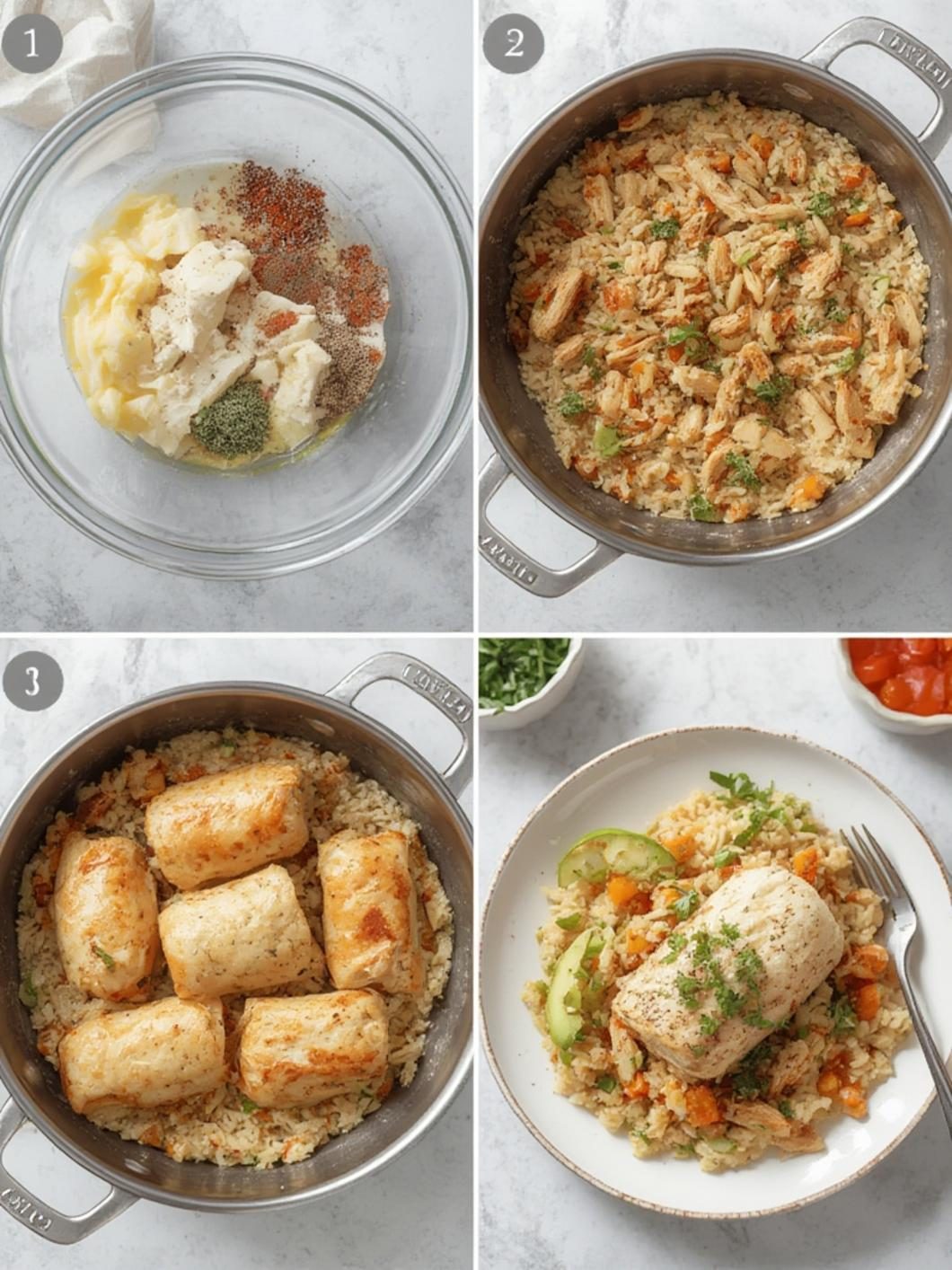 Cooking rice for chicken and rice burrito in pot with broth and spices