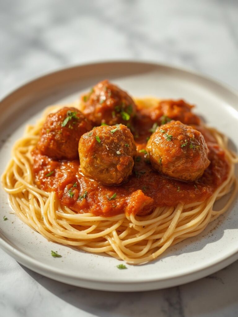 chicken meatballs and spaghetti