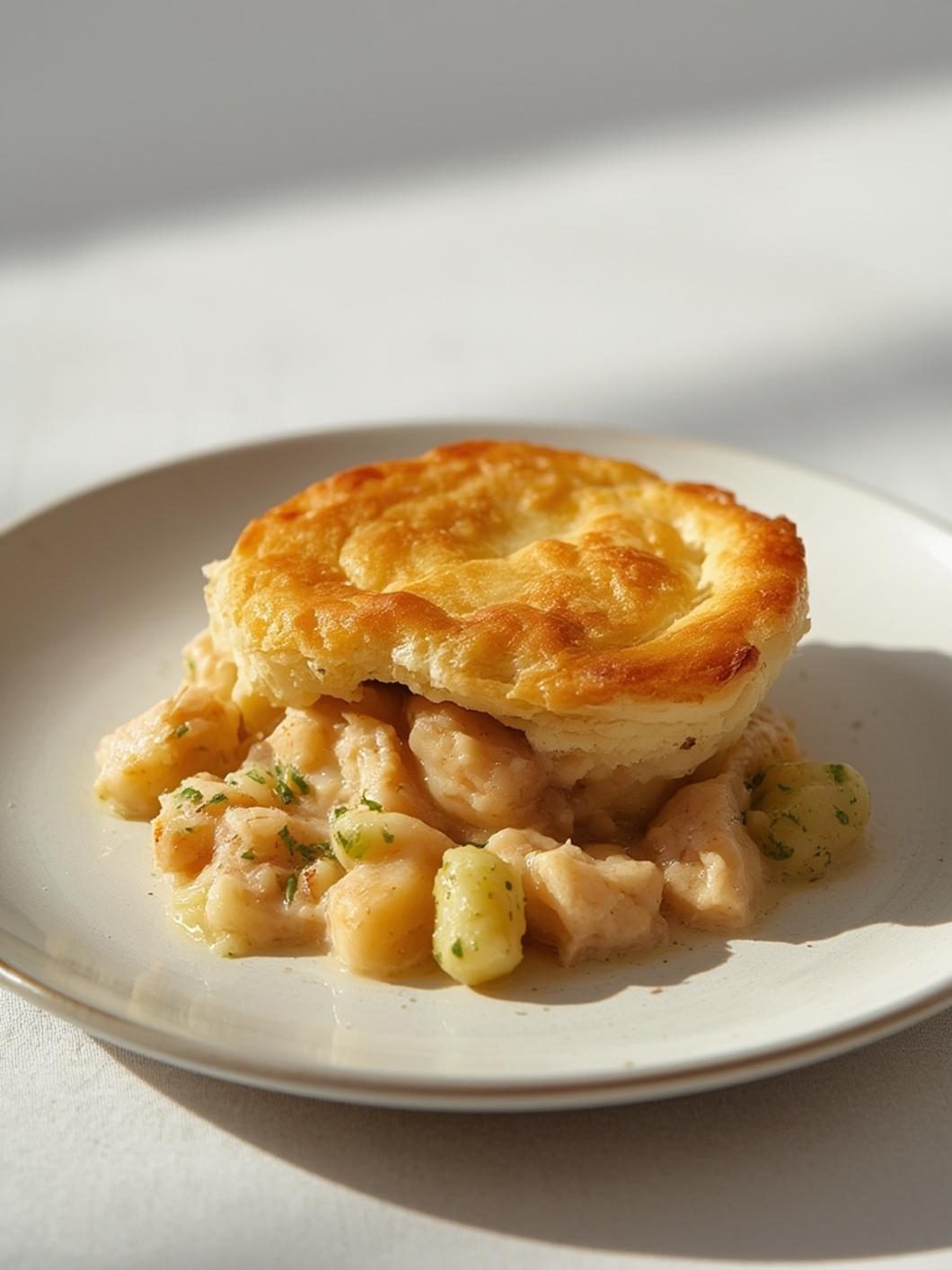 Chicken pot pie served with fresh salad