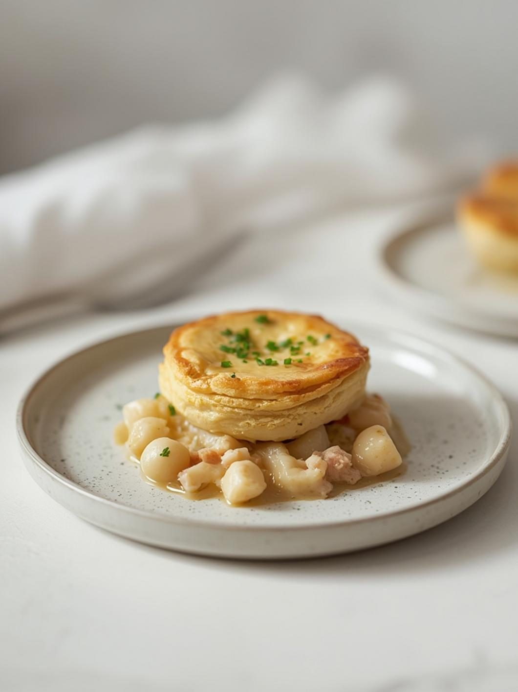served chicken pot pie with simple green salad