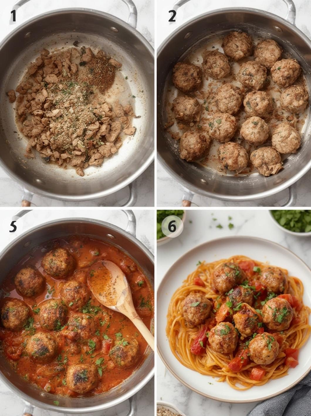 Preparation steps for ground chicken meatballs
