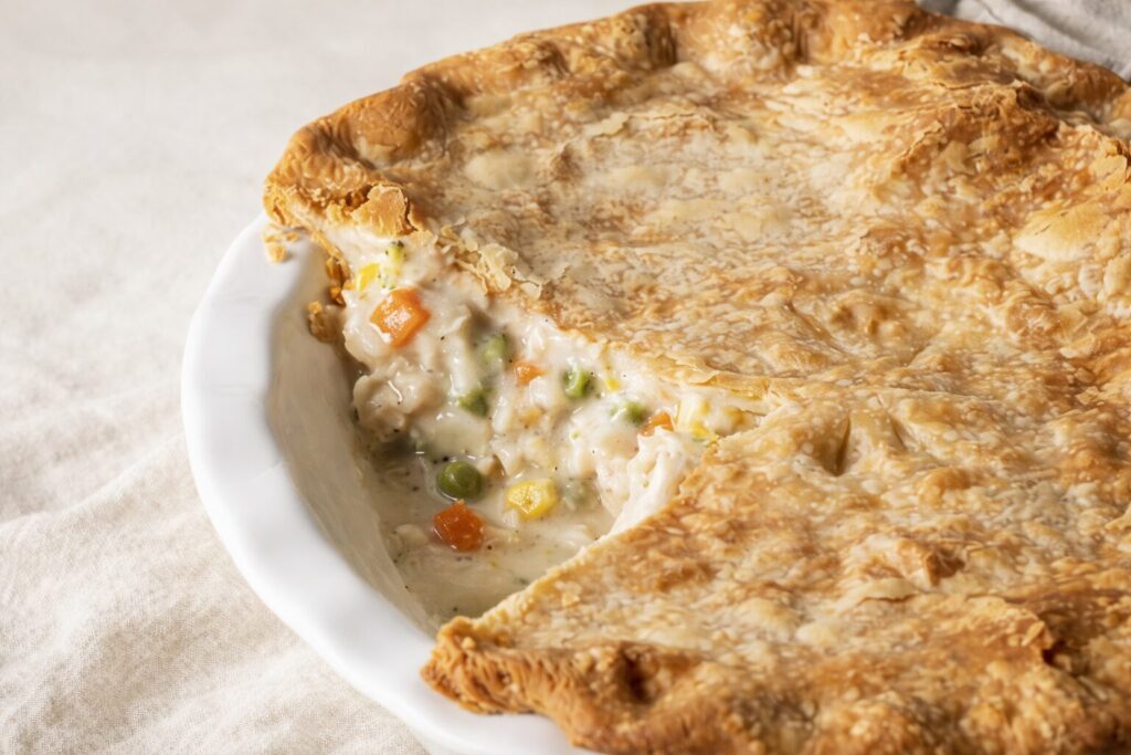 How long to cook chicken pot pie: baking times by crust type at 375°F and 400°F