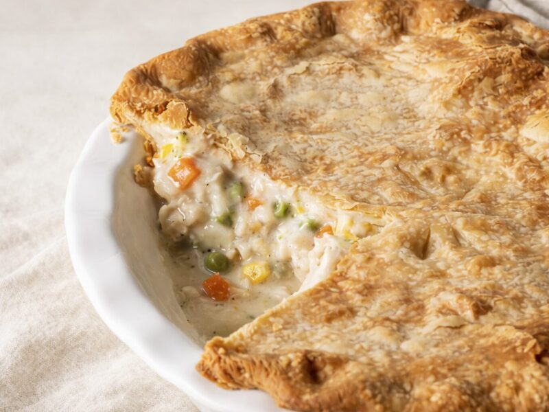 How long to cook chicken pot pie: baking times by crust type at 375°F and 400°F