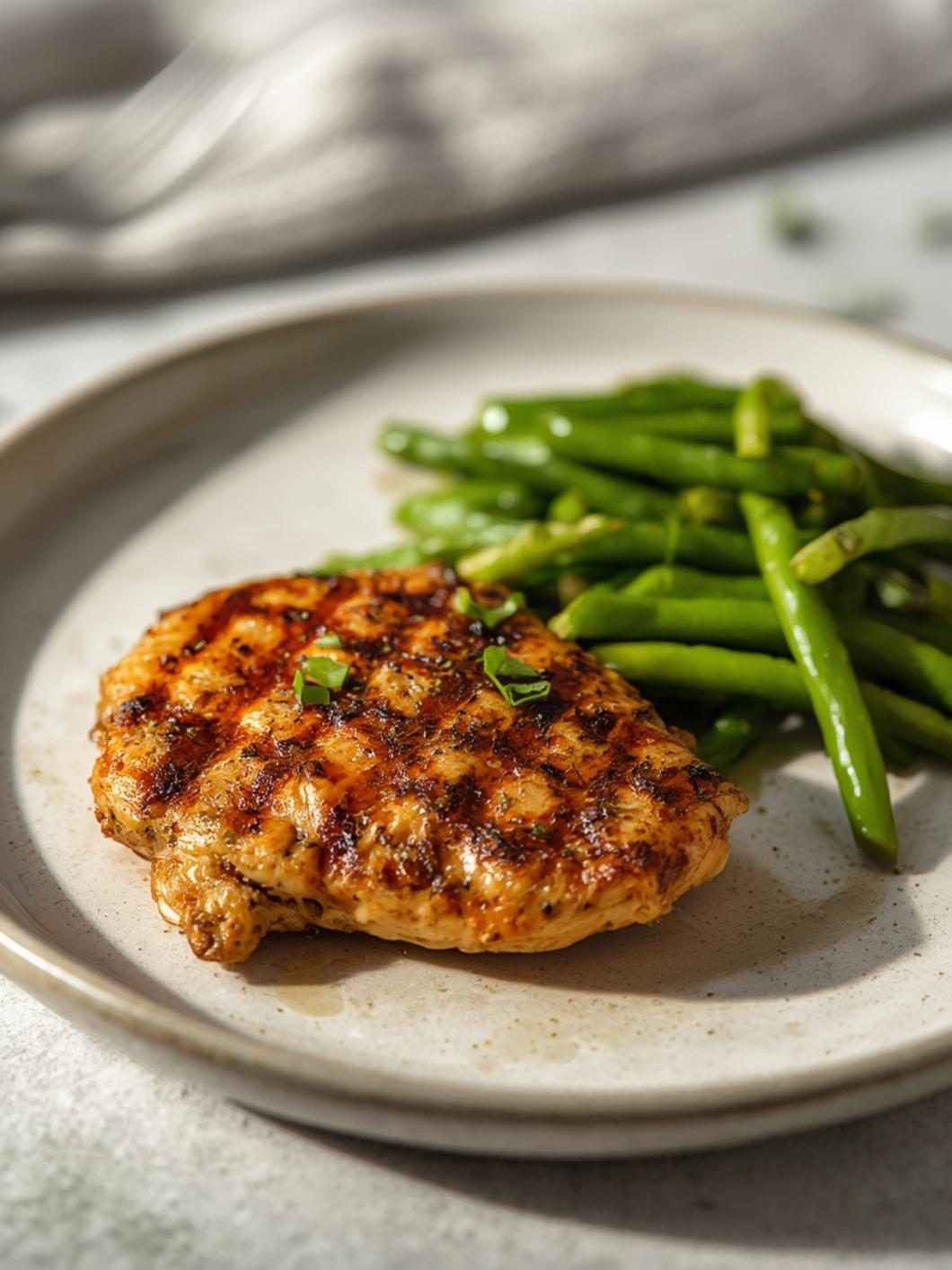 Plated pellet grill chicken breast with side dishes