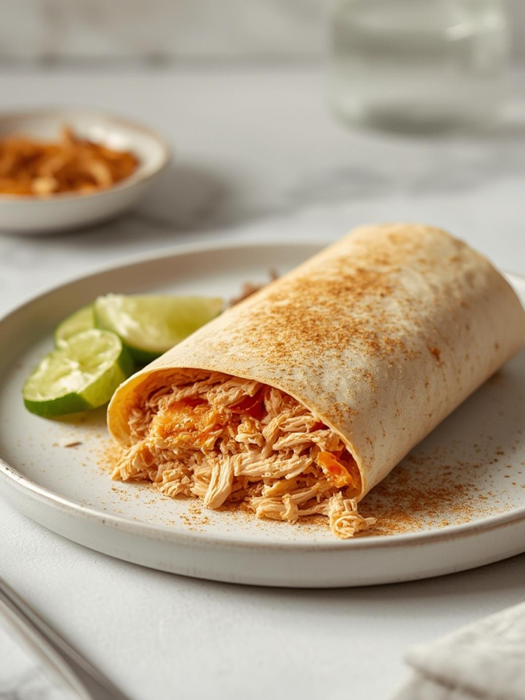 Serving suggestions for shredded chicken burrito