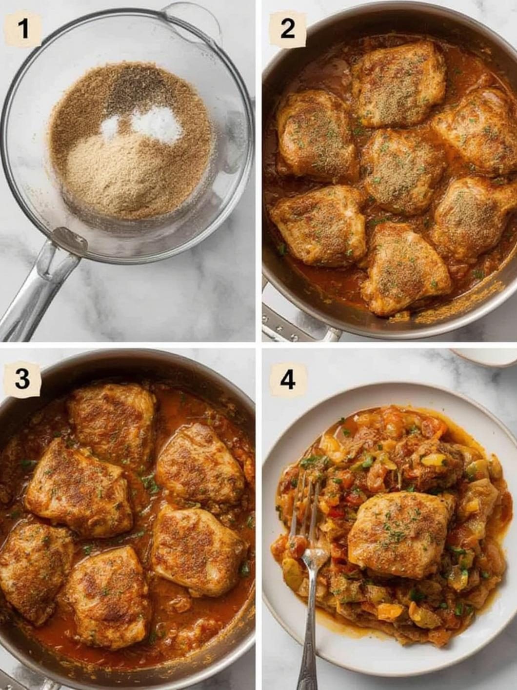 Preparation steps for smothered chicken thighs