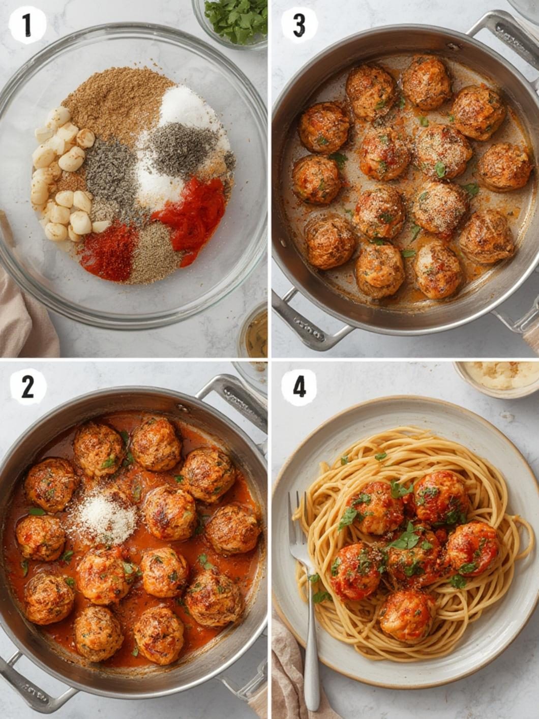 Mixing chicken meatball ingredients