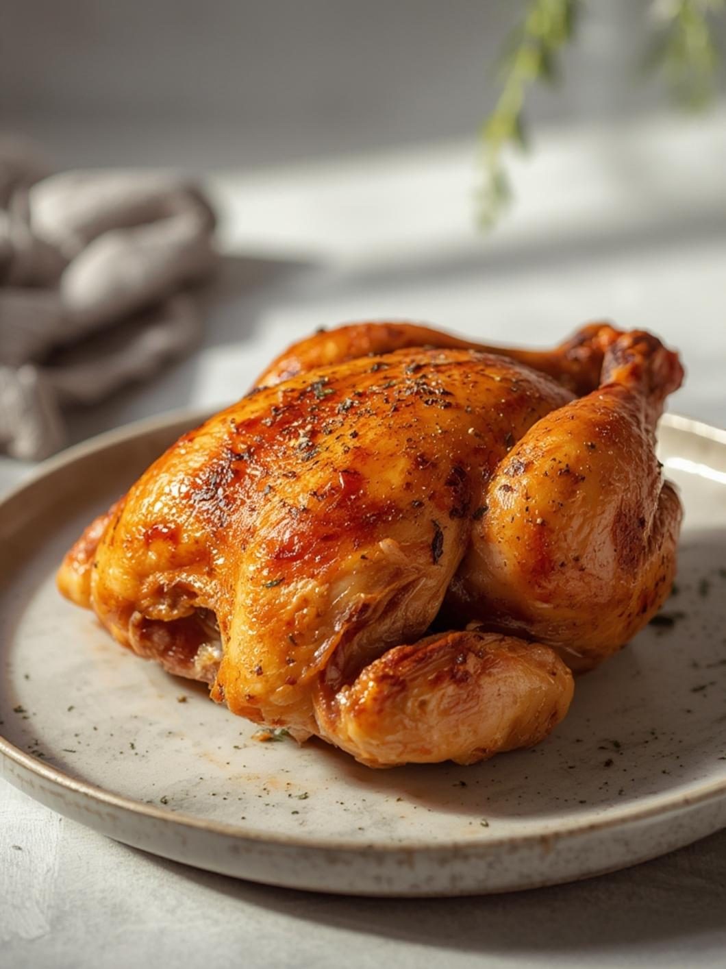 Serving smoked whole chicken with roasted vegetables