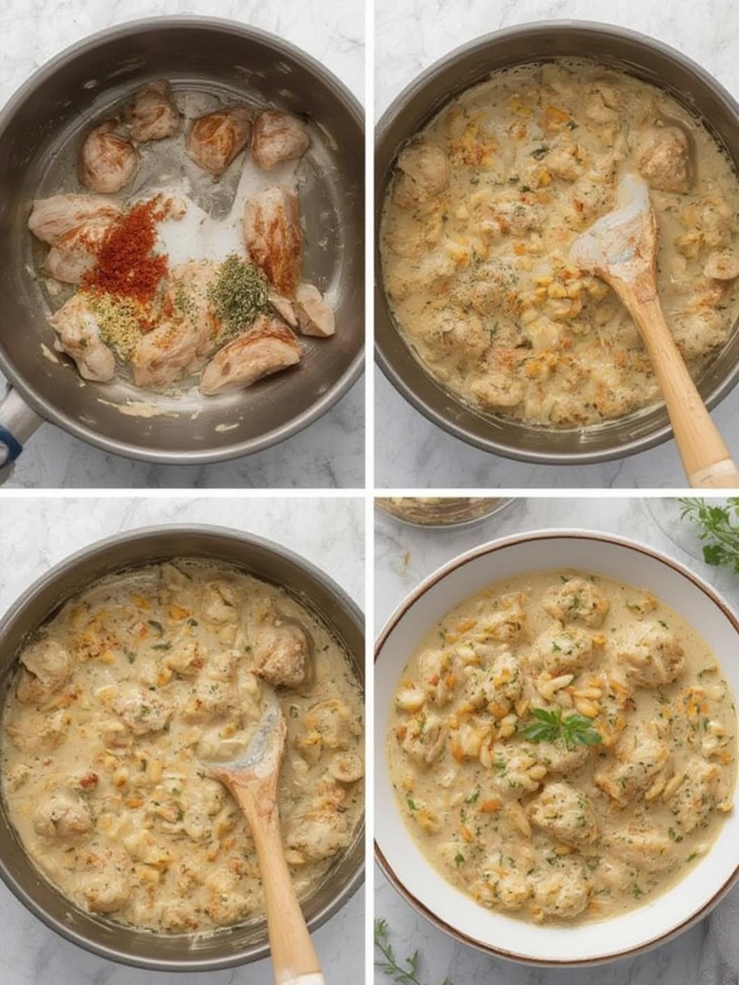 Preparation steps for chicken and heavy cream recipes