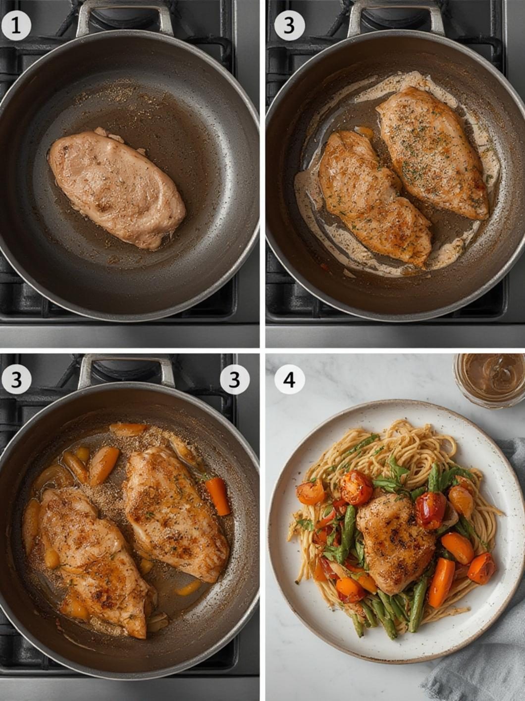 Preparation steps for chicken breast on stove