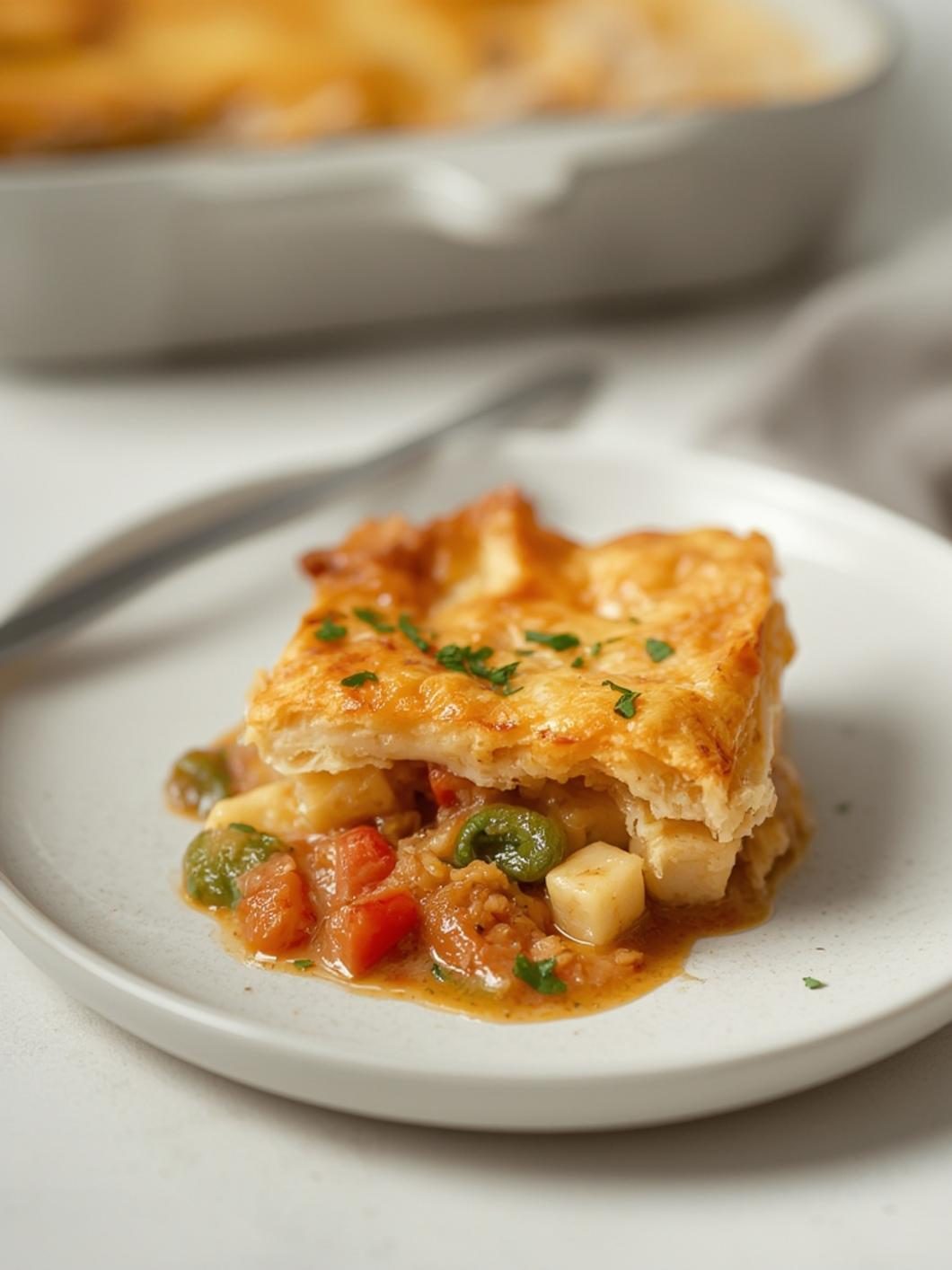 Pot pie served with side salad