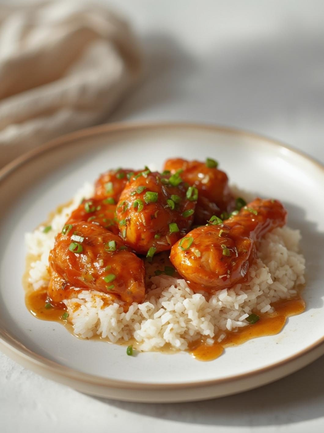 Preparation steps for honey chicken and rice