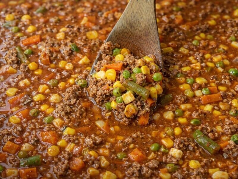 Homemade vegetable beef soup with tender chuck and root vegetables in a rustic bowl