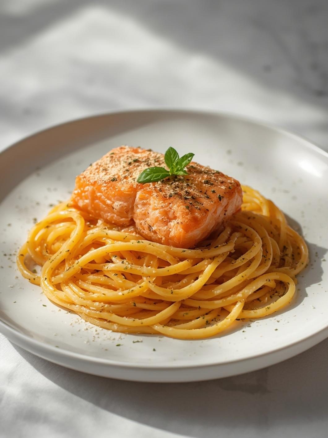 Preparation steps for salmon pasta recipe