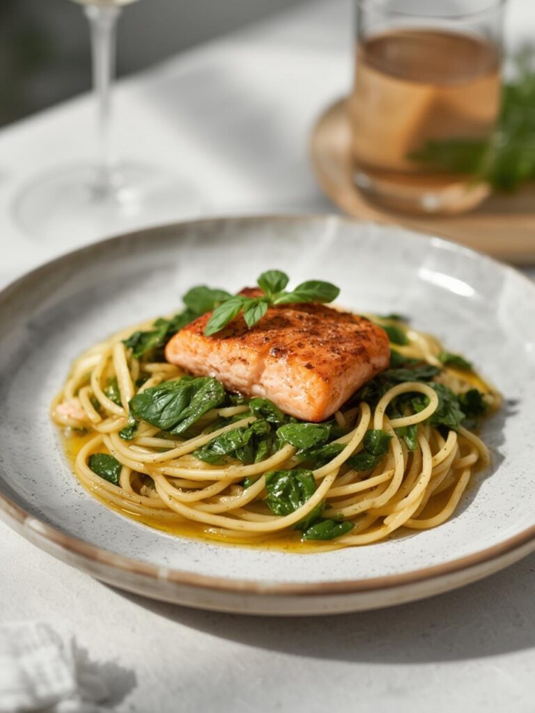 salmon spinach pasta