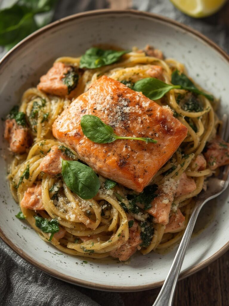 salmon spinach pasta